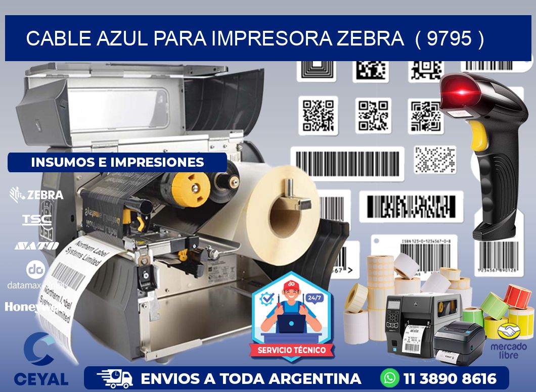 cable azul para impresora zebra  ( 9795 )