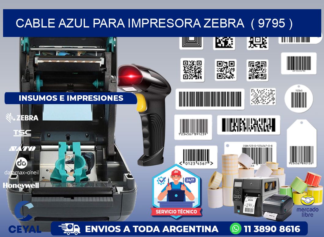 cable azul para impresora zebra  ( 9795 )