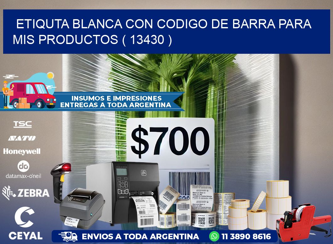 ETIQUTA BLANCA CON CODIGO DE BARRA PARA MIS PRODUCTOS ( 13430 )