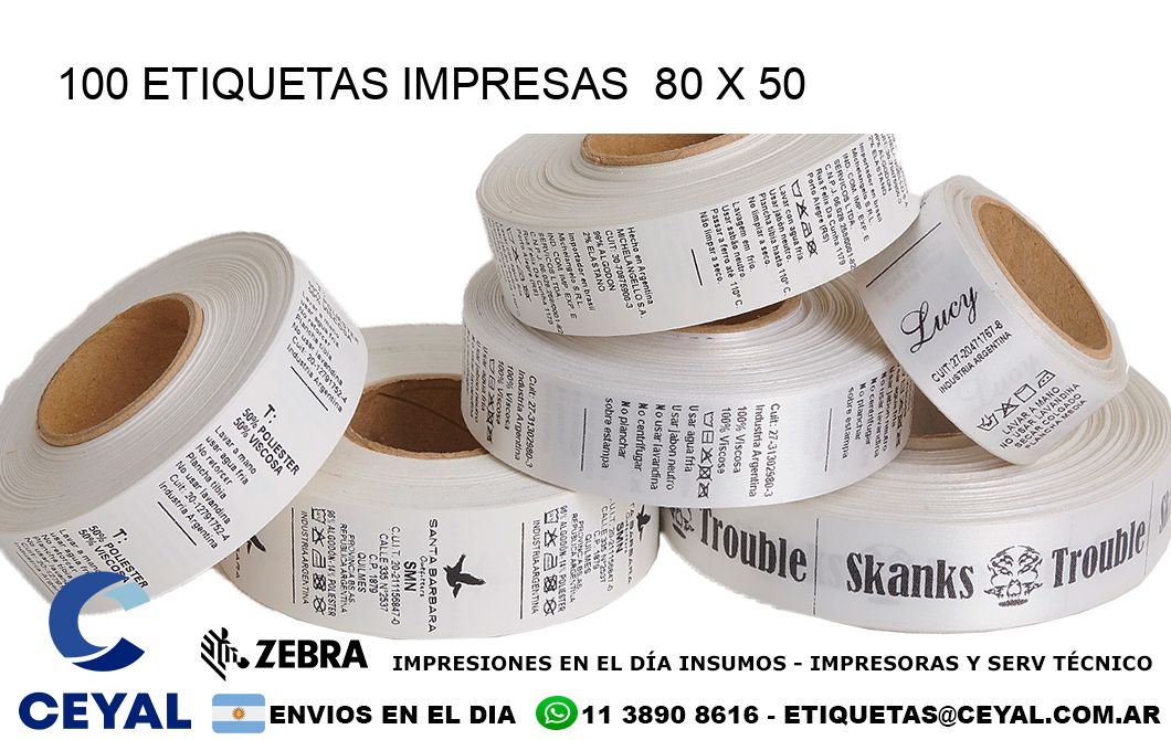 100 ETIQUETAS IMPRESAS  80 x 50