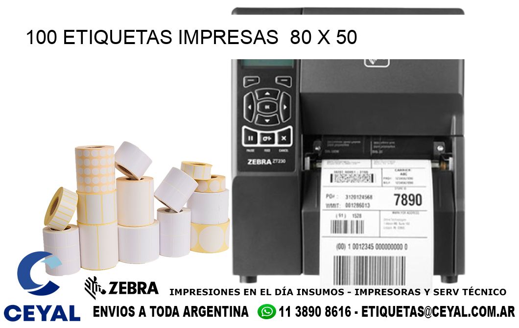 100 ETIQUETAS IMPRESAS  80 x 50