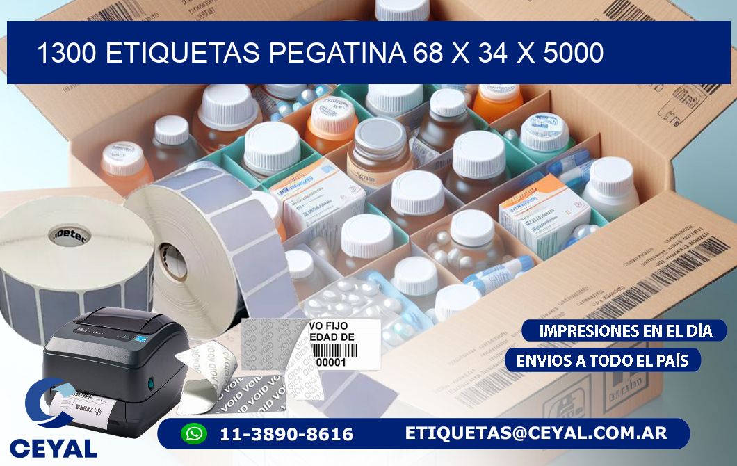 1300 ETIQUETAS PEGATINA 68 x 34 x 5000