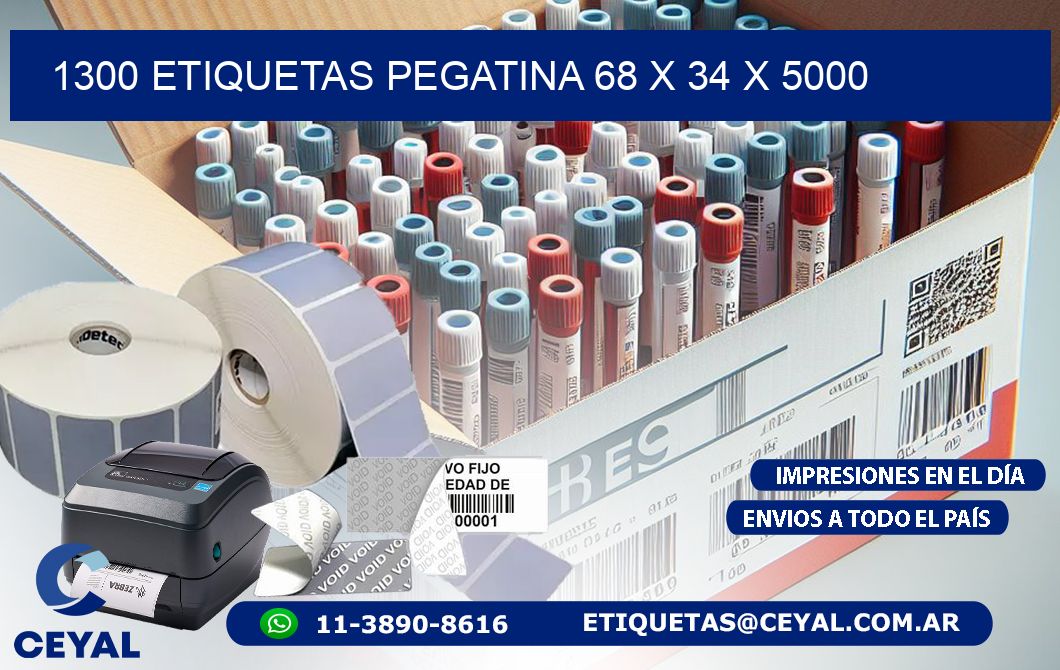 1300 ETIQUETAS PEGATINA 68 x 34 x 5000