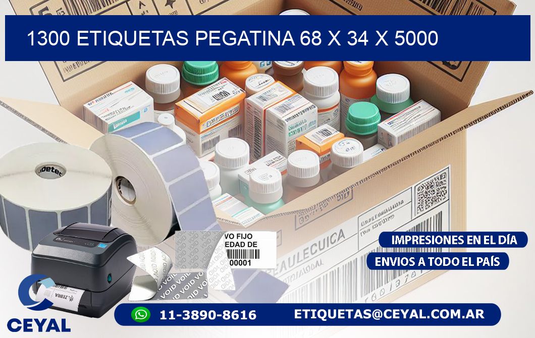 1300 ETIQUETAS PEGATINA 68 x 34 x 5000