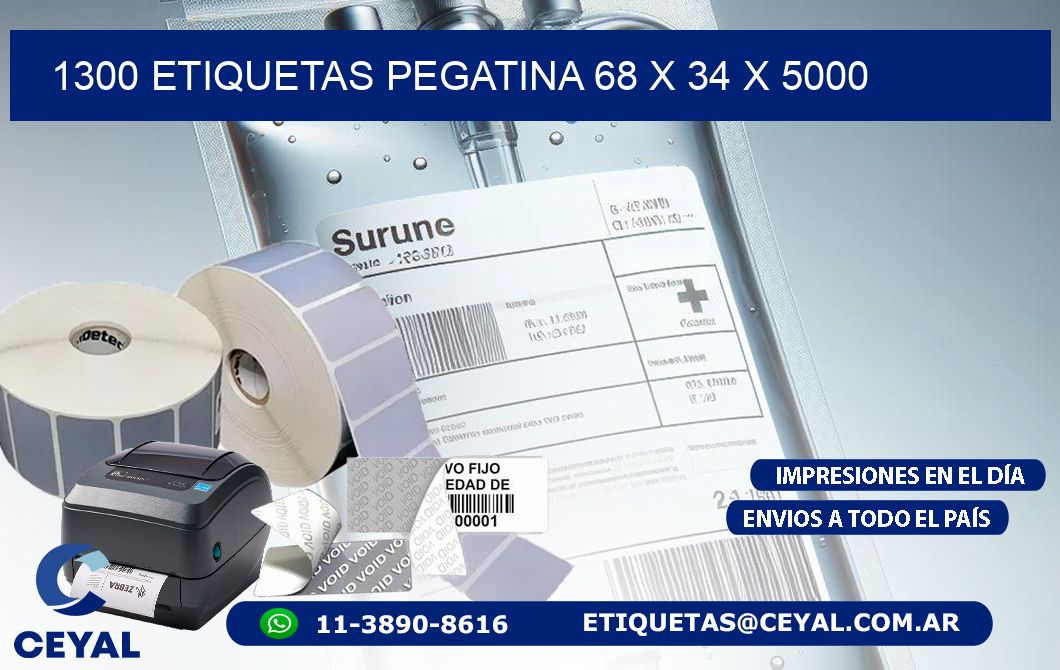 1300 ETIQUETAS PEGATINA 68 x 34 x 5000