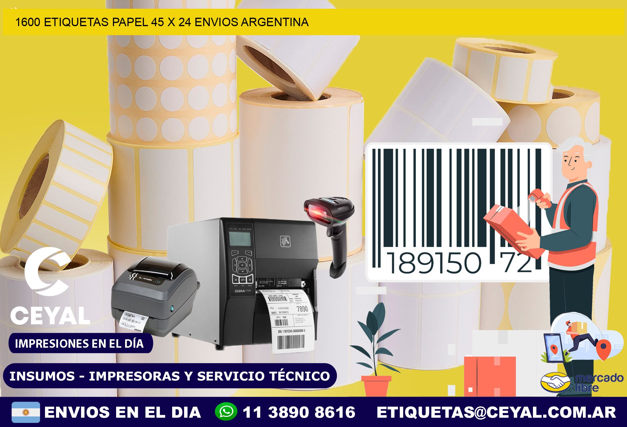 1600 ETIQUETAS PAPEL 45 x 24 ENVIOS ARGENTINA