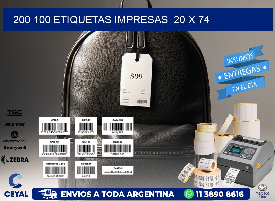 200 100 ETIQUETAS IMPRESAS  20 x 74