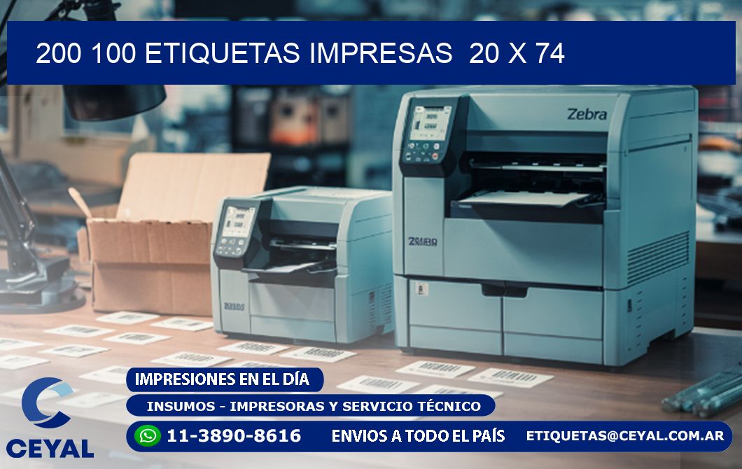 200 100 ETIQUETAS IMPRESAS  20 x 74