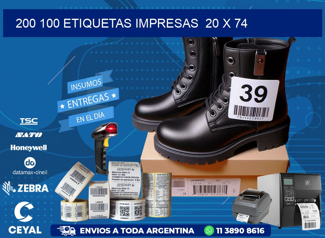 200 100 ETIQUETAS IMPRESAS  20 x 74