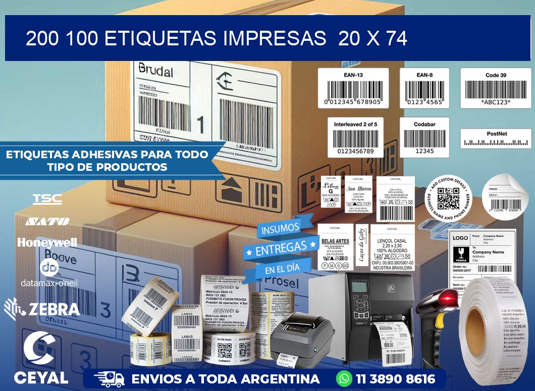 200 100 ETIQUETAS IMPRESAS  20 x 74