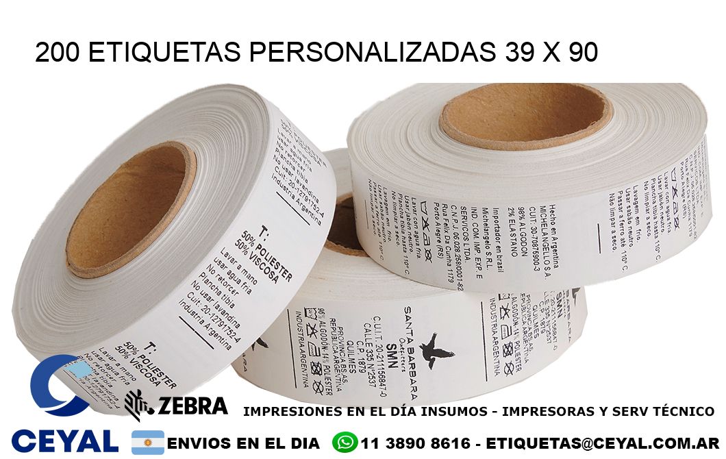 200 ETIQUETAS PERSONALIZADAS 39 x 90