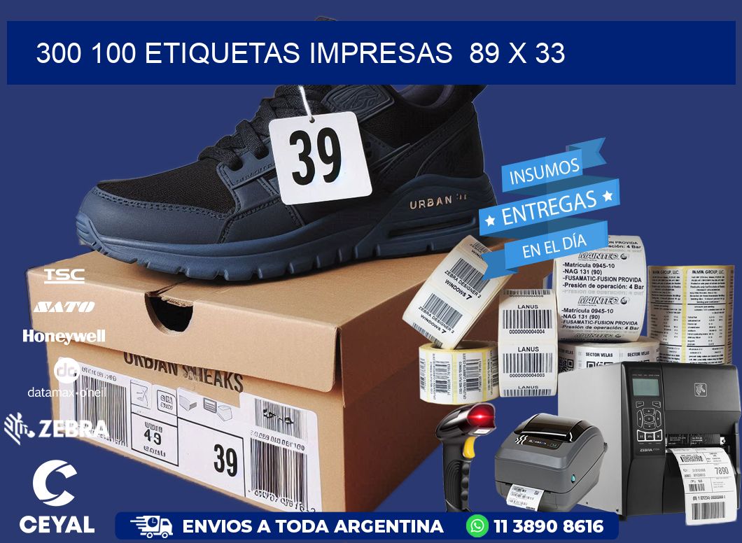 300 100 ETIQUETAS IMPRESAS  89 x 33