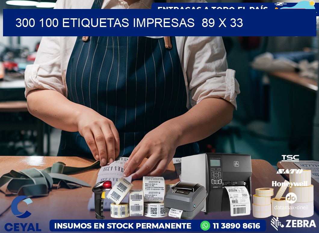 300 100 ETIQUETAS IMPRESAS  89 x 33