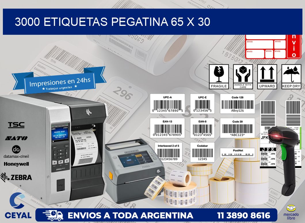 3000 ETIQUETAS PEGATINA 65 x 30