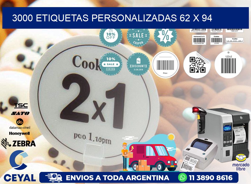 3000 ETIQUETAS PERSONALIZADAS 62 x 94