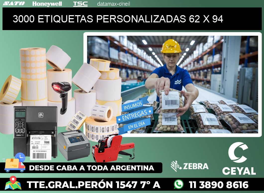 3000 ETIQUETAS PERSONALIZADAS 62 x 94