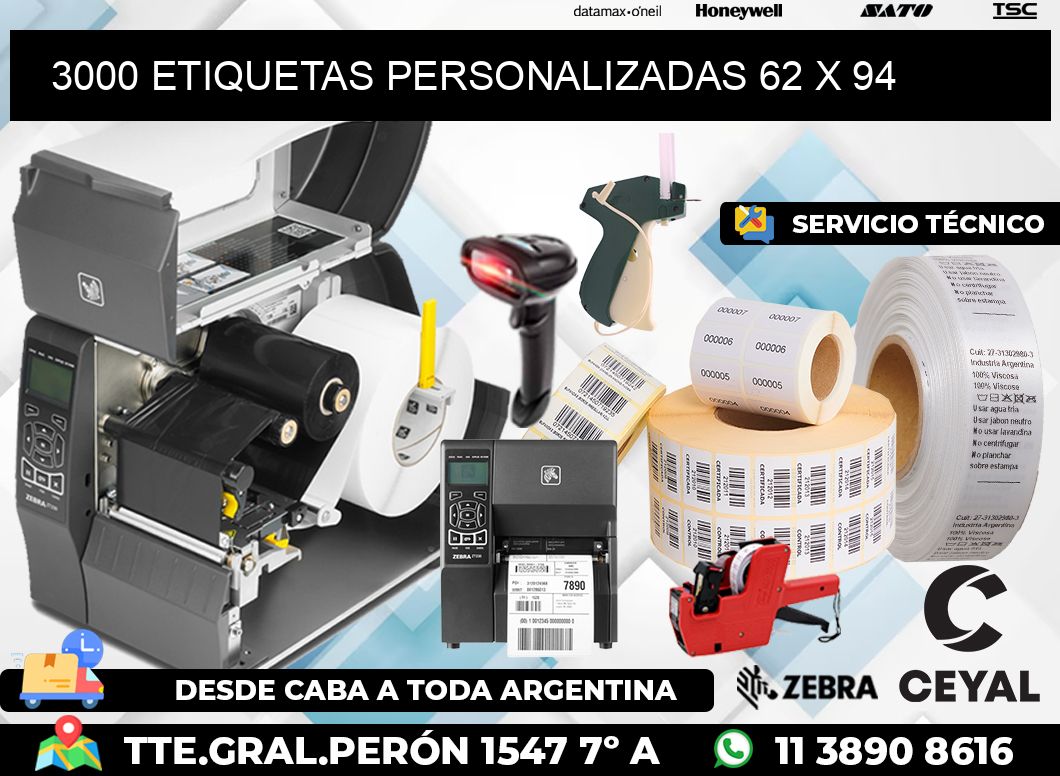 3000 ETIQUETAS PERSONALIZADAS 62 x 94