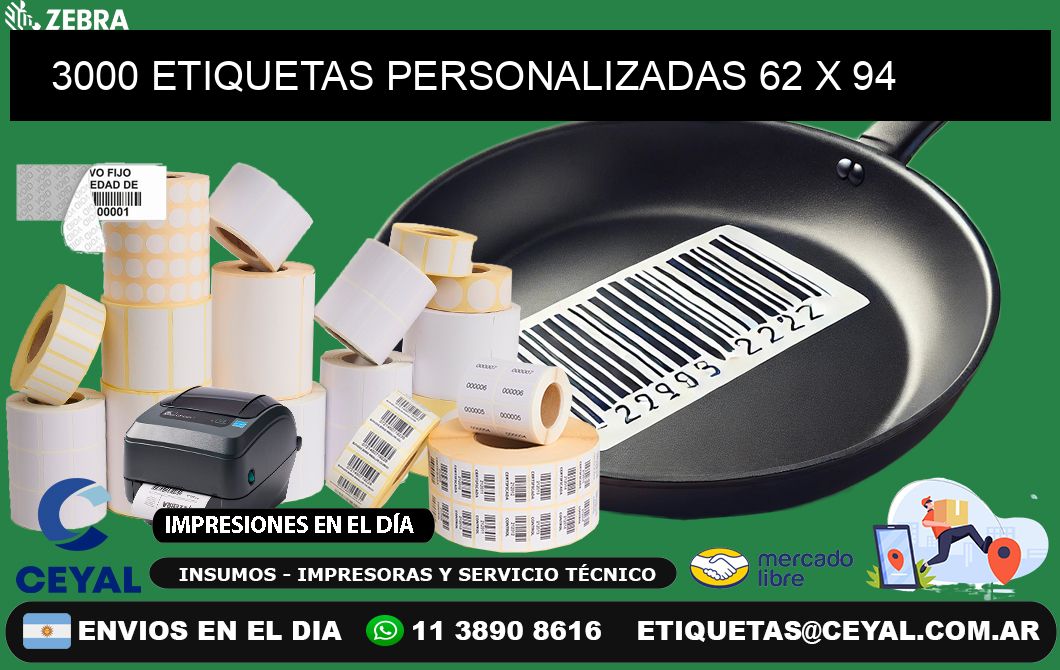 3000 ETIQUETAS PERSONALIZADAS 62 x 94