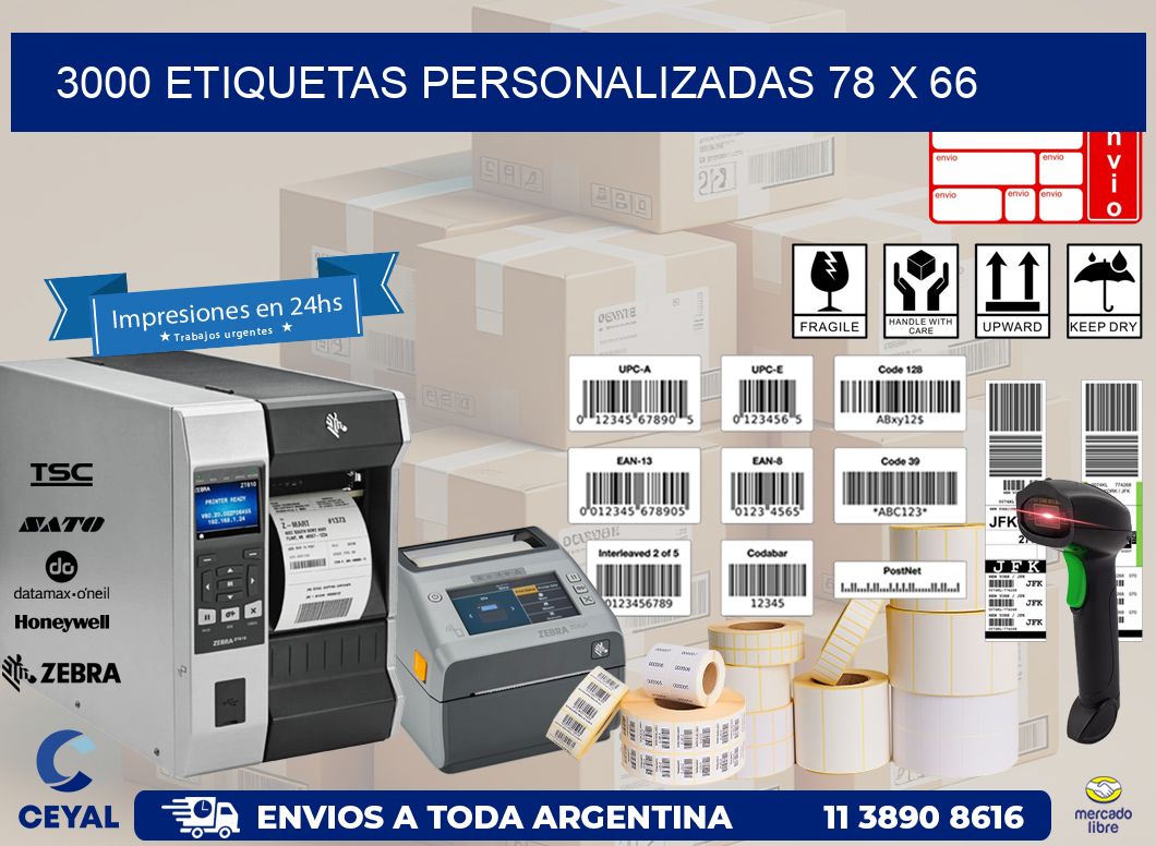 3000 ETIQUETAS PERSONALIZADAS 78 x 66