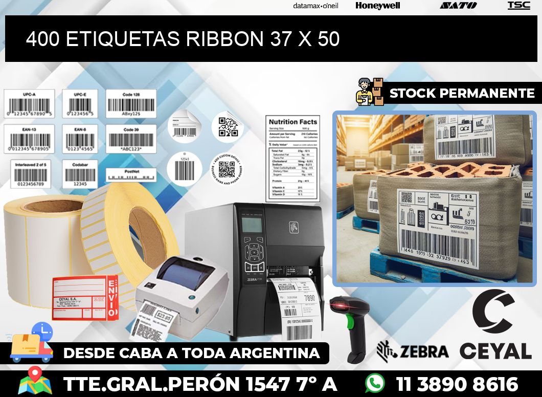 400 ETIQUETAS RIBBON 37 x 50