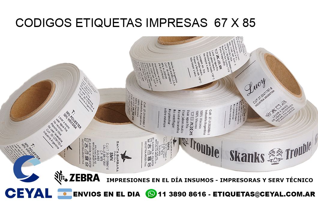 CODIGOS ETIQUETAS IMPRESAS  67 x 85