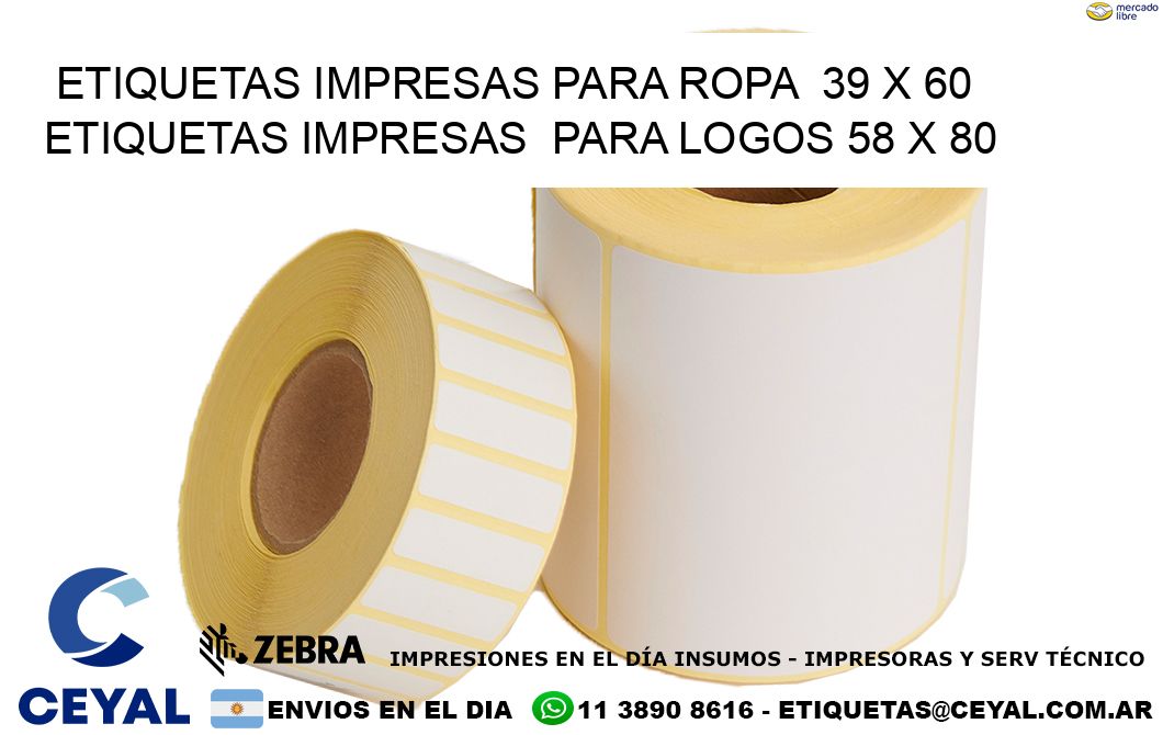 ETIQUETAS IMPRESAS PARA ROPA  39 x 60 ETIQUETAS IMPRESAS  PARA LOGOS 58 x 80