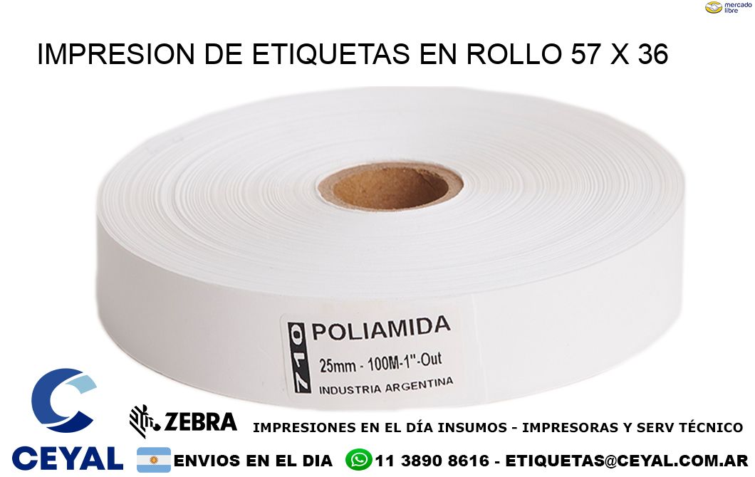 IMPRESION DE ETIQUETAS EN ROLLO 57 x 36