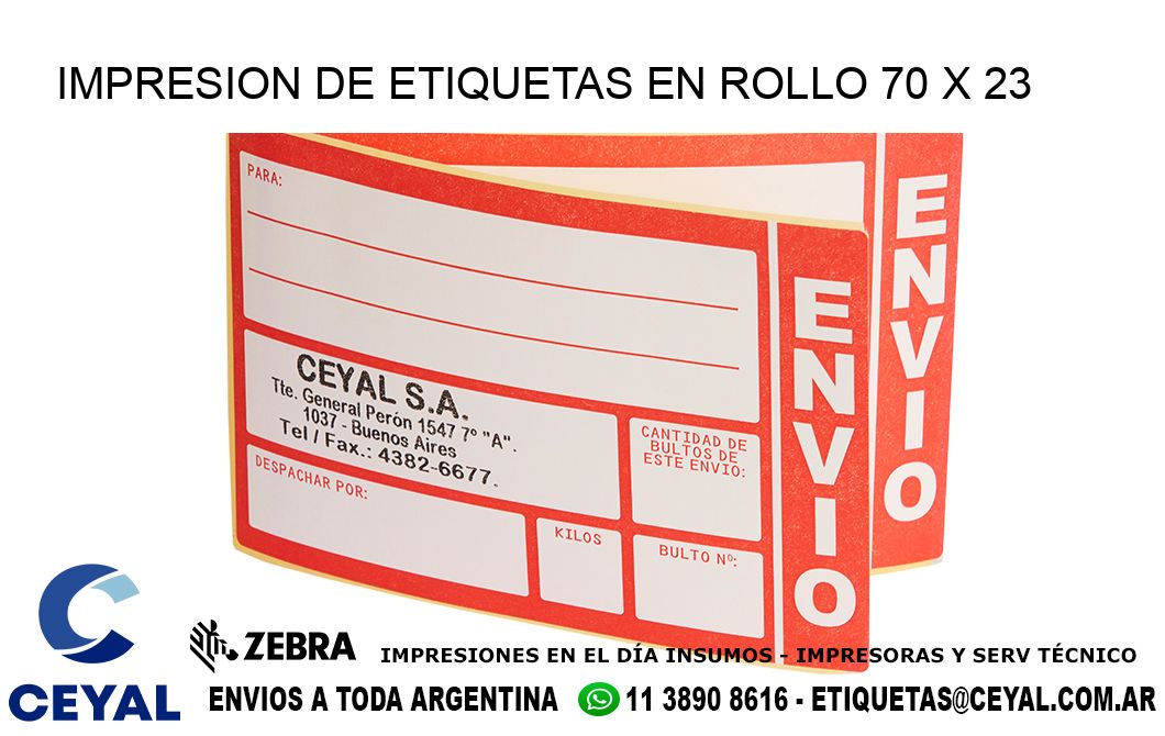 IMPRESION DE ETIQUETAS EN ROLLO 70 x 23