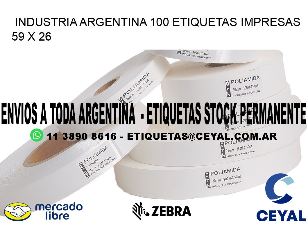 INDUSTRIA ARGENTINA 100 ETIQUETAS IMPRESAS  59 x 26