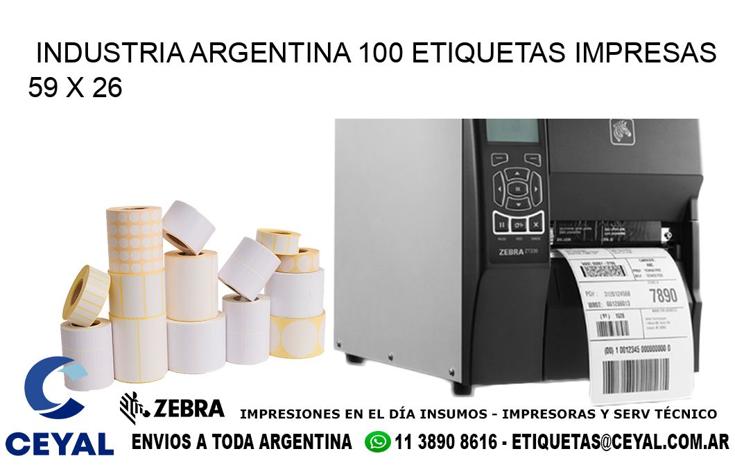 INDUSTRIA ARGENTINA 100 ETIQUETAS IMPRESAS  59 x 26