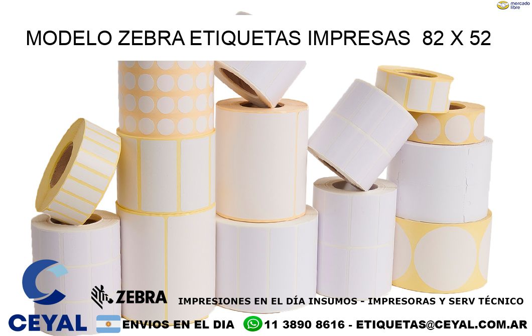 MODELO ZEBRA ETIQUETAS IMPRESAS  82 x 52