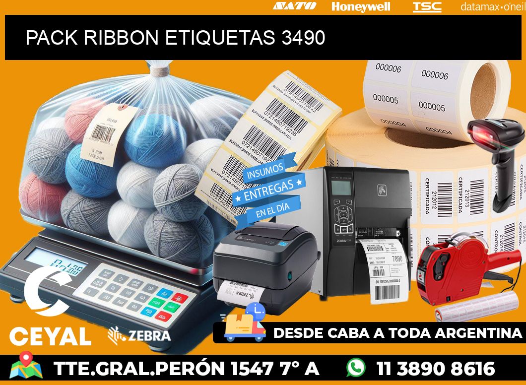 PACK RIBBON ETIQUETAS 3490