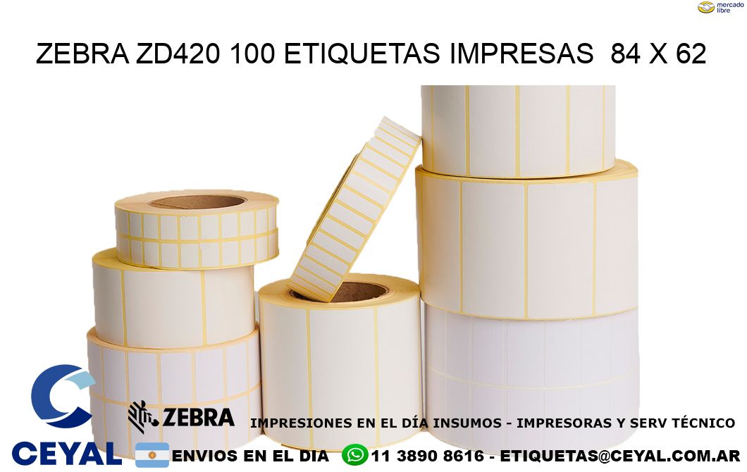 ZEBRA ZD420 100 ETIQUETAS IMPRESAS  84 x 62