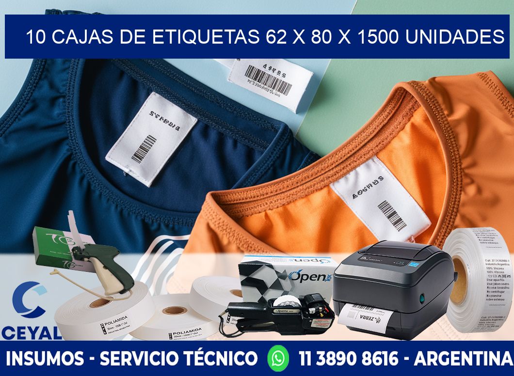 10 CAJAS DE ETIQUETAS 62 x 80 X 1500 UNIDADES