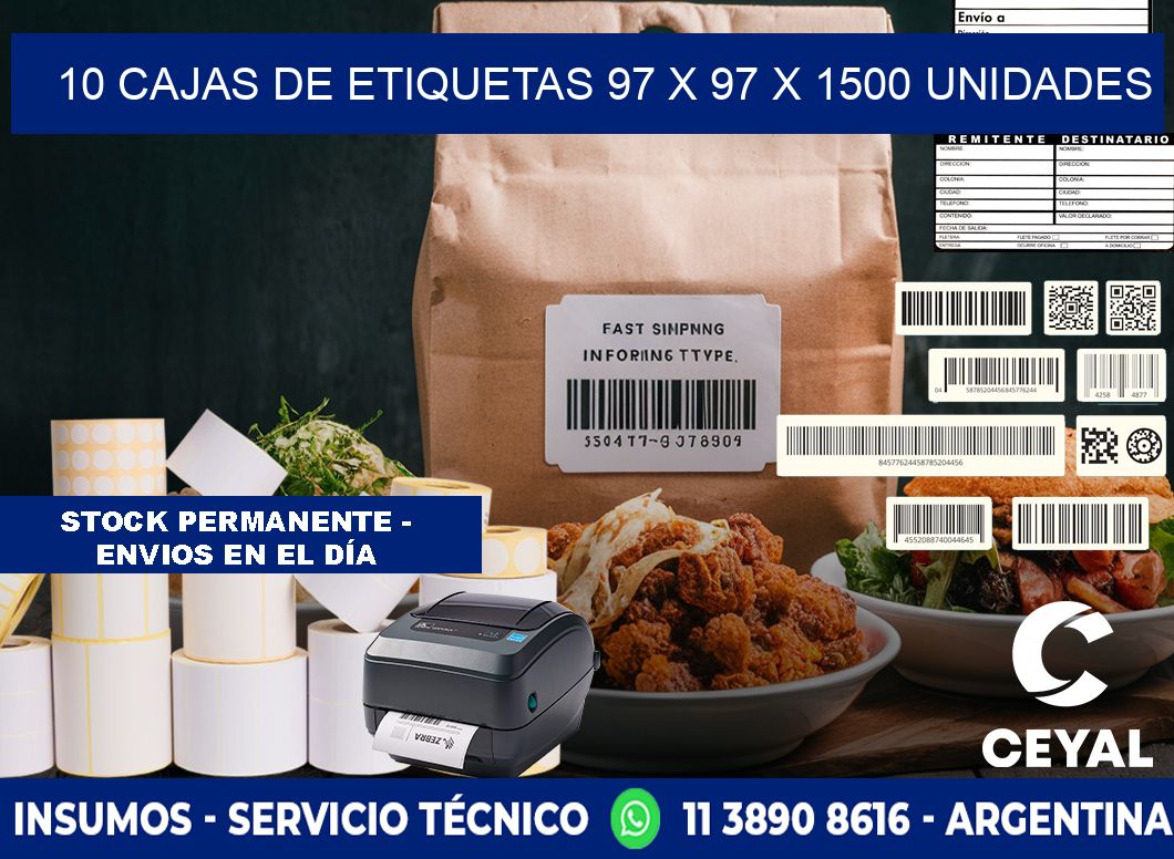 10 CAJAS DE ETIQUETAS 97 x 97 X 1500 UNIDADES