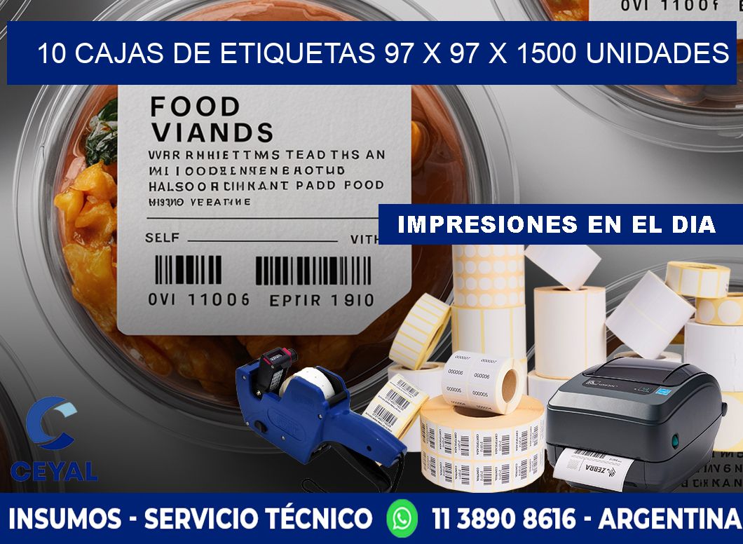 10 CAJAS DE ETIQUETAS 97 x 97 X 1500 UNIDADES