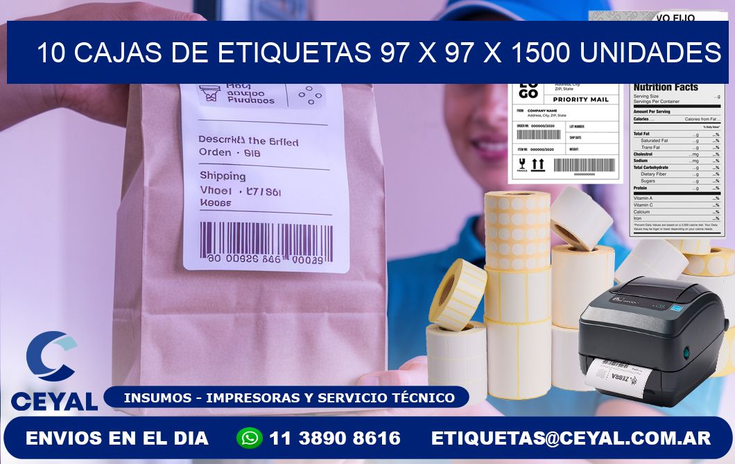 10 CAJAS DE ETIQUETAS 97 x 97 X 1500 UNIDADES