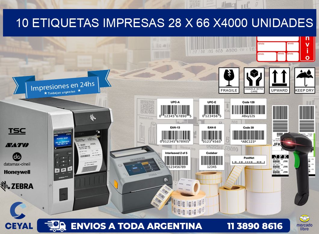 10 ETIQUETAS IMPRESAS 28 x 66 X4000 UNIDADES