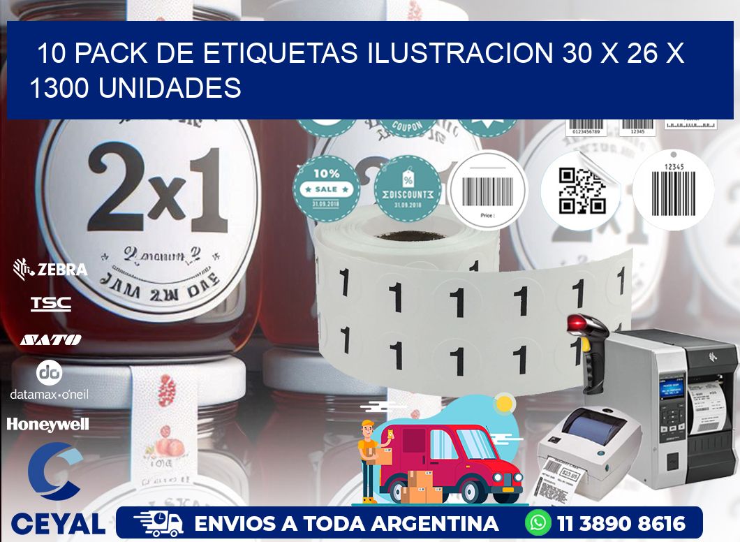 10 PACK DE ETIQUETAS ILUSTRACION 30 x 26 X 1300 UNIDADES