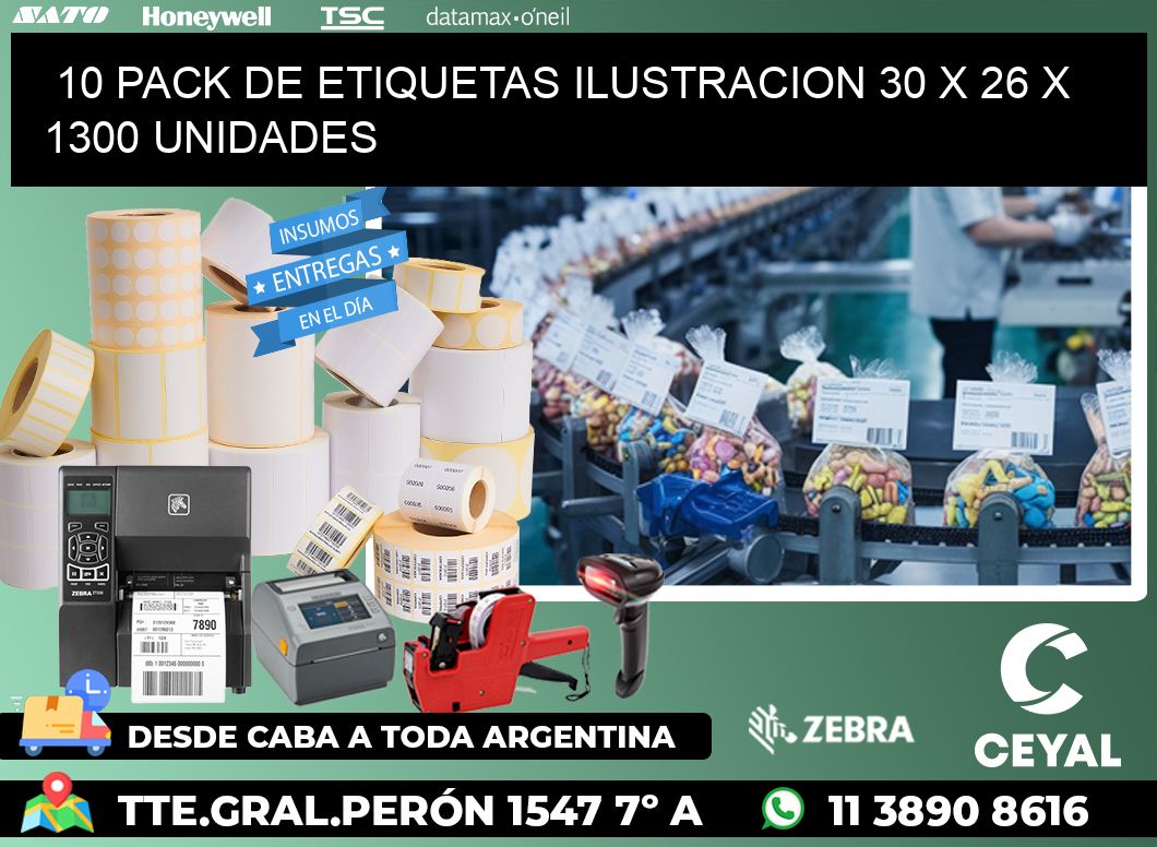 10 PACK DE ETIQUETAS ILUSTRACION 30 x 26 X 1300 UNIDADES