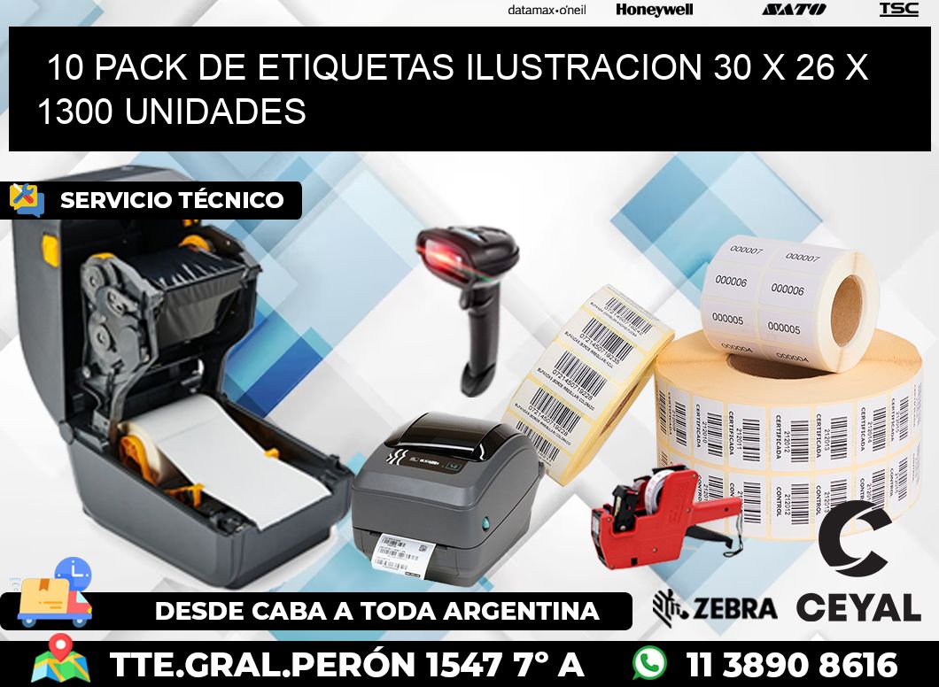 10 PACK DE ETIQUETAS ILUSTRACION 30 x 26 X 1300 UNIDADES