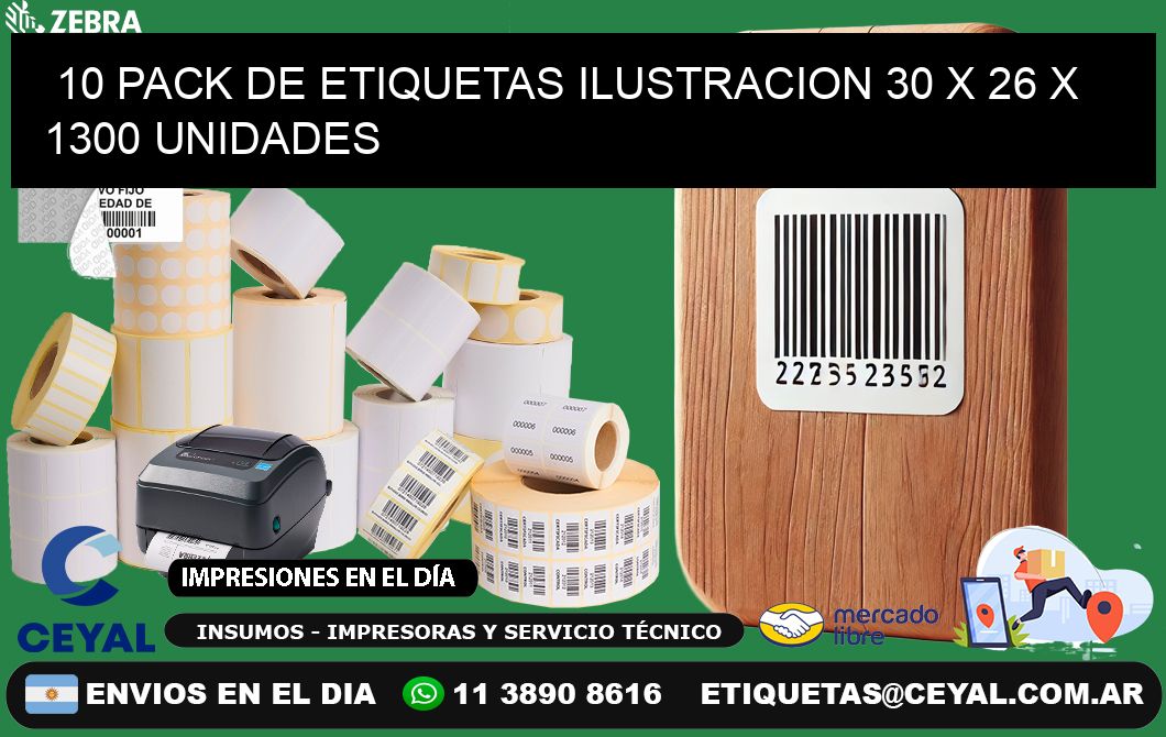 10 PACK DE ETIQUETAS ILUSTRACION 30 x 26 X 1300 UNIDADES