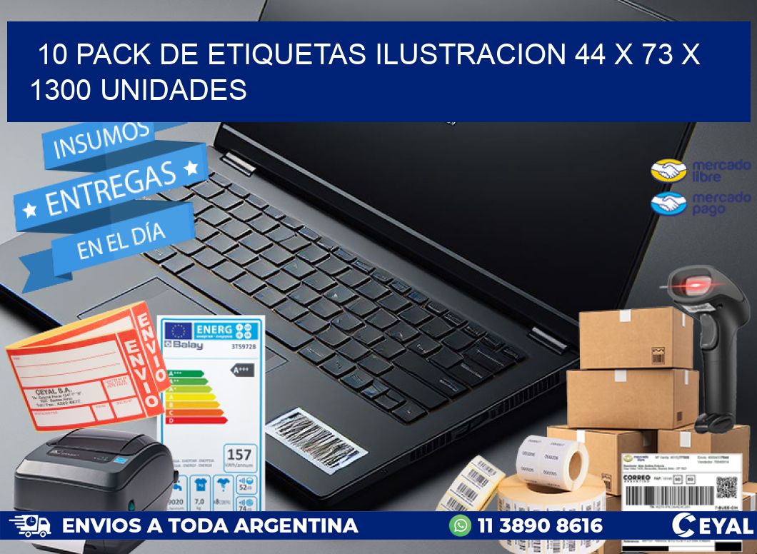 10 PACK DE ETIQUETAS ILUSTRACION 44 x 73 X 1300 UNIDADES