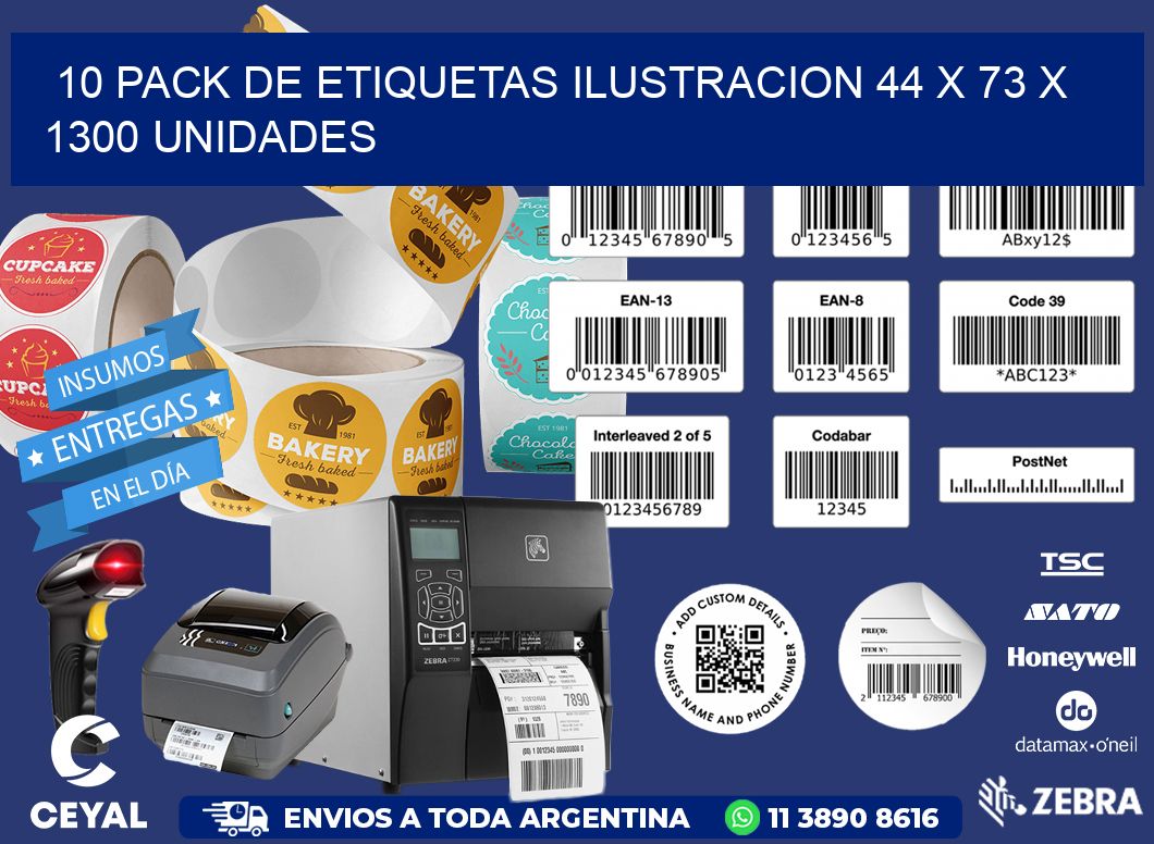 10 PACK DE ETIQUETAS ILUSTRACION 44 x 73 X 1300 UNIDADES