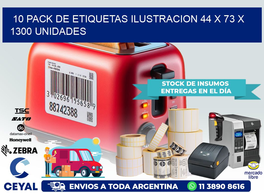 10 PACK DE ETIQUETAS ILUSTRACION 44 x 73 X 1300 UNIDADES