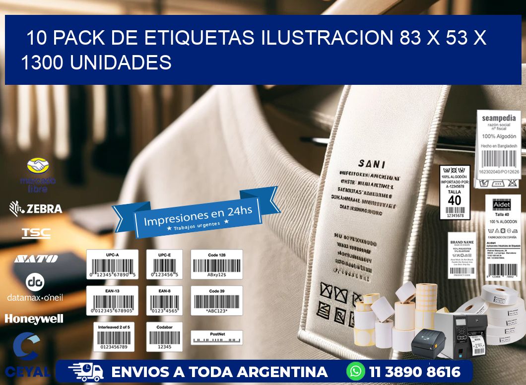 10 PACK DE ETIQUETAS ILUSTRACION 83 x 53 X 1300 UNIDADES