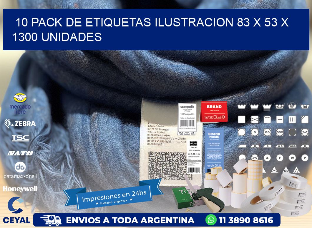 10 PACK DE ETIQUETAS ILUSTRACION 83 x 53 X 1300 UNIDADES