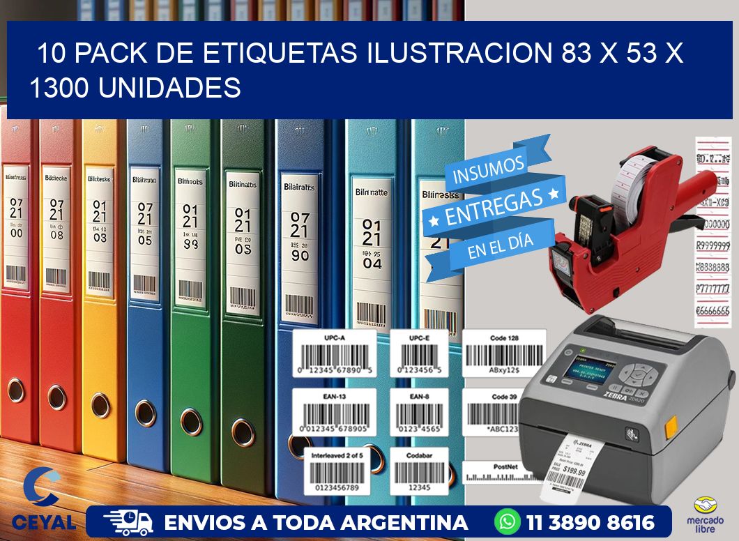 10 PACK DE ETIQUETAS ILUSTRACION 83 x 53 X 1300 UNIDADES