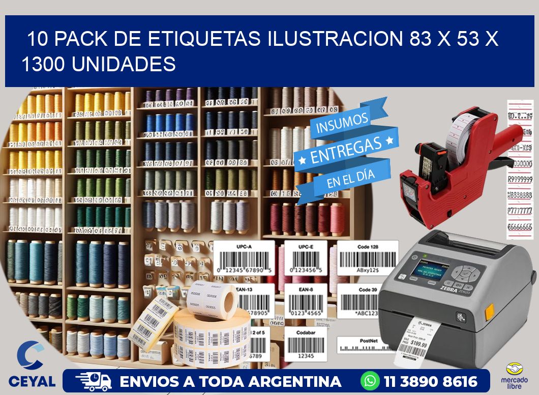 10 PACK DE ETIQUETAS ILUSTRACION 83 x 53 X 1300 UNIDADES