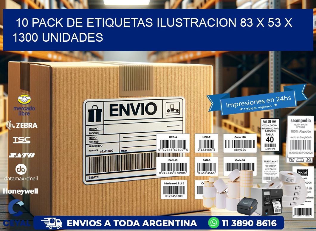 10 PACK DE ETIQUETAS ILUSTRACION 83 x 53 X 1300 UNIDADES